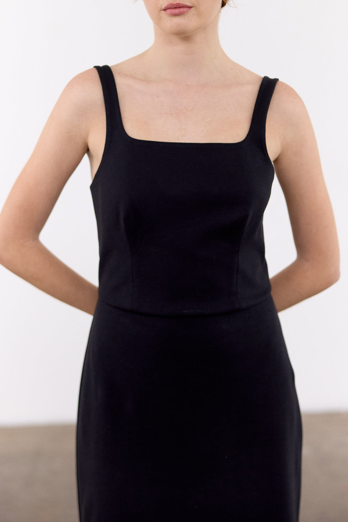 Vestido Escote Cuadrado Algodón - Ónix