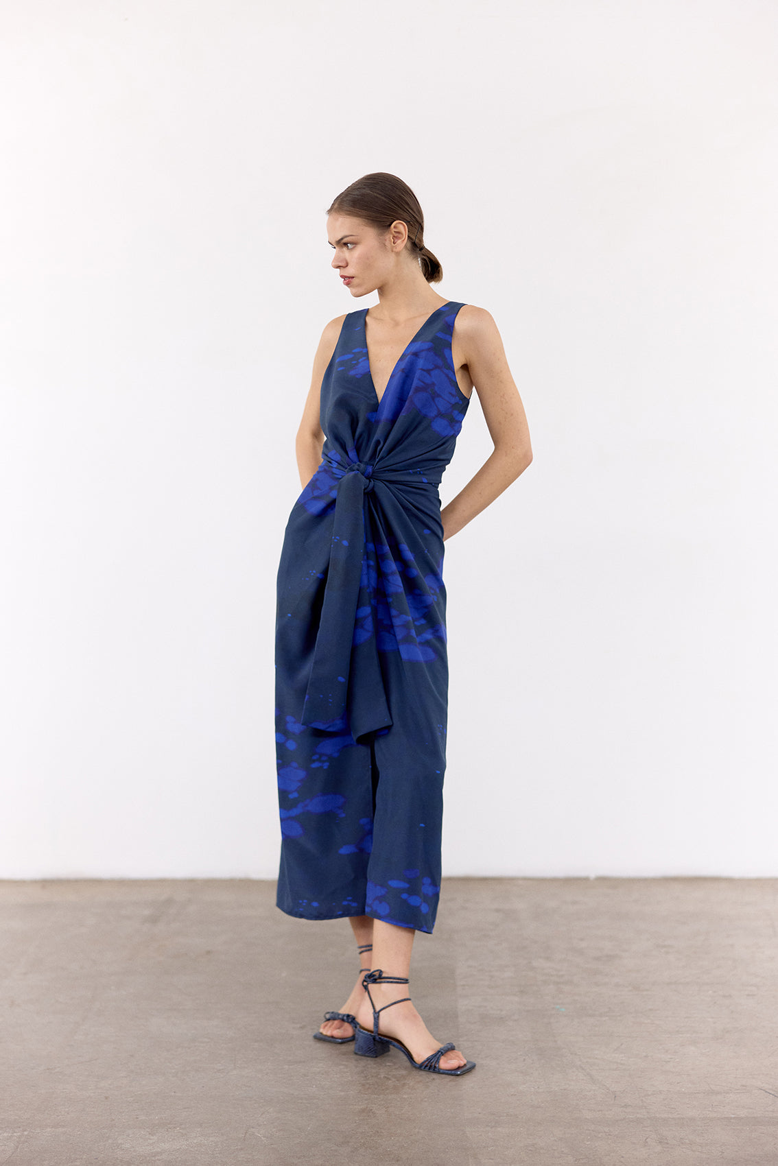 Vestido Anudado Seda Clorada - Cobalto