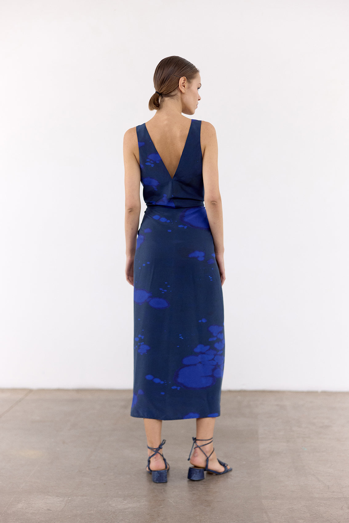 Vestido Anudado Seda Clorada - Cobalto