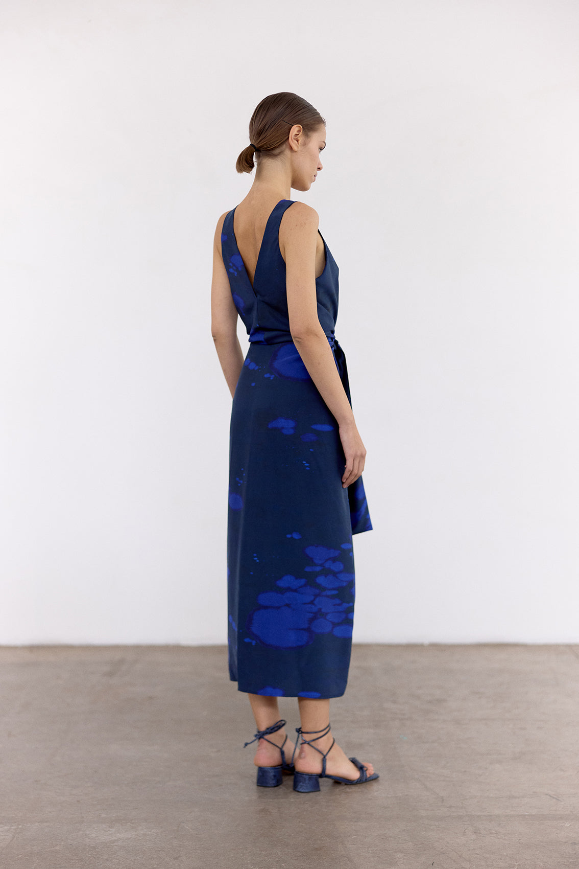 Vestido Anudado Seda Clorada - Cobalto