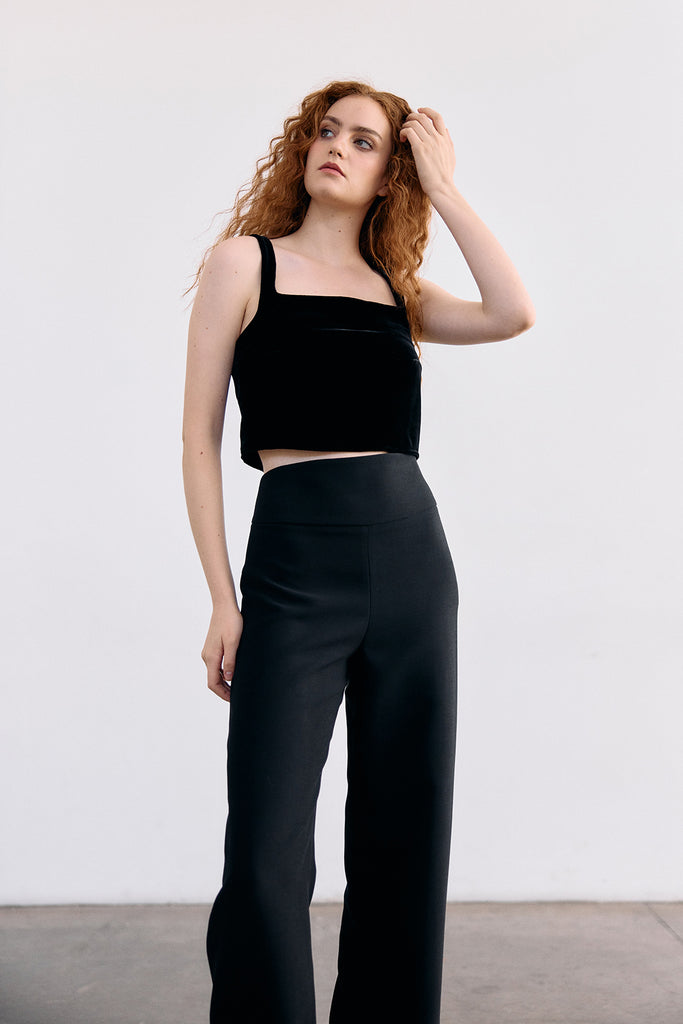 Curved Waistband Wool/Viscose Trousers - Ónix