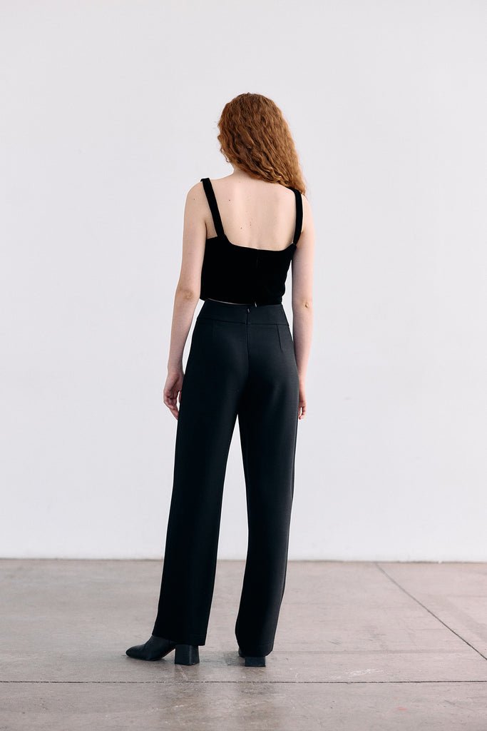Curved Waistband Wool/Viscose Trousers - Ónix