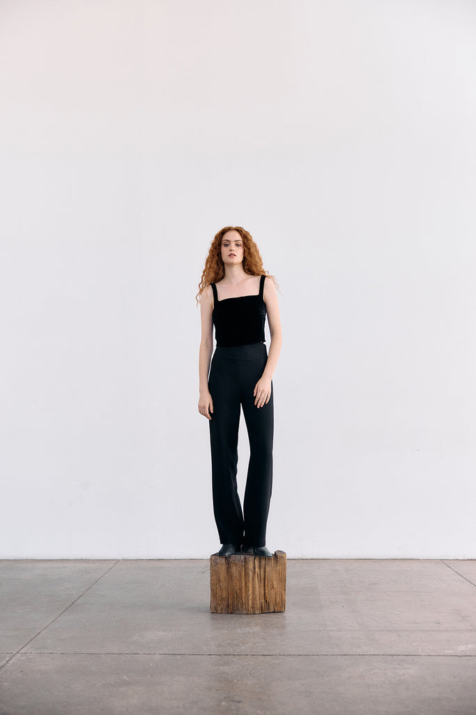 Curved Waistband Wool/Viscose Trousers - Ónix