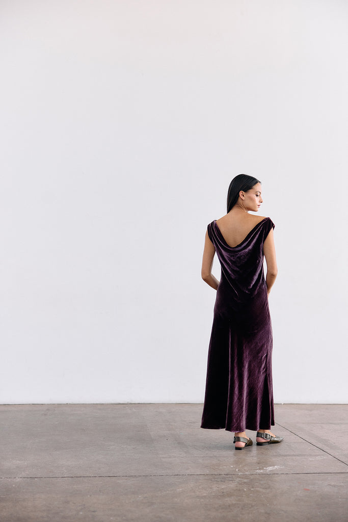 Vestido Drapeado Terciopelo - Vino