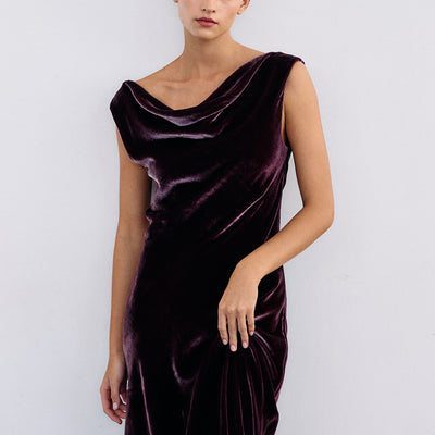 Vestido Drapeado Terciopelo - Vino