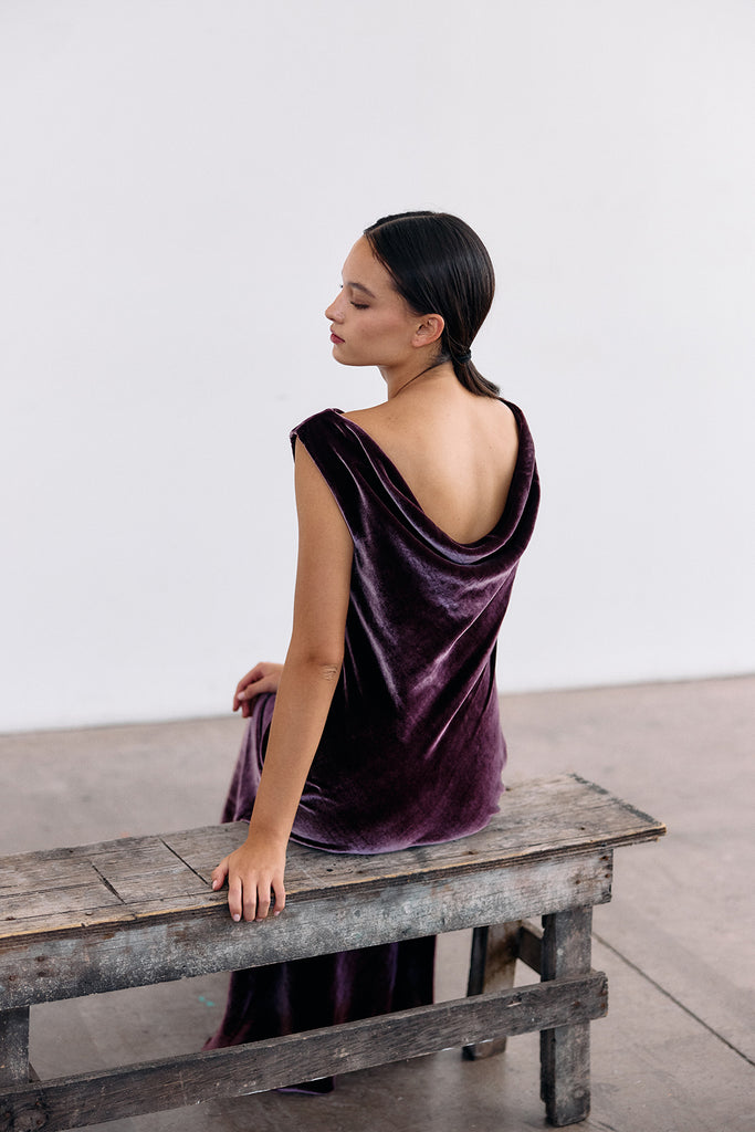 Vestido Drapeado Terciopelo - Vino