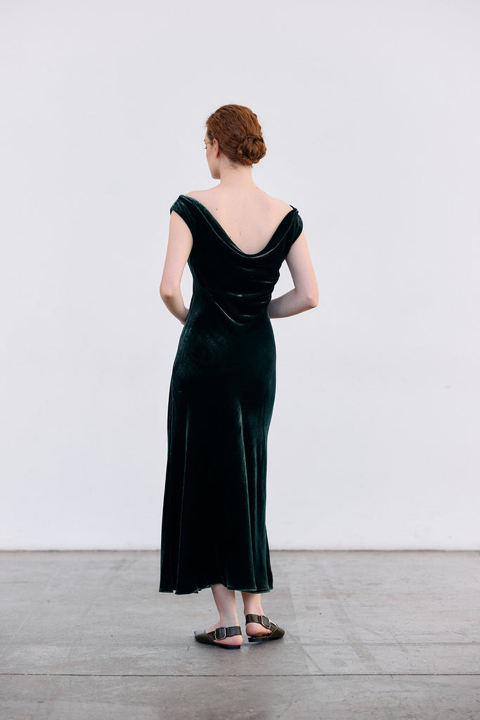 Vestido Drapeado Terciopelo - Bosque