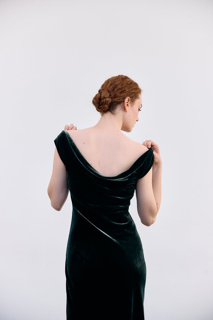 Vestido Drapeado Terciopelo - Bosque