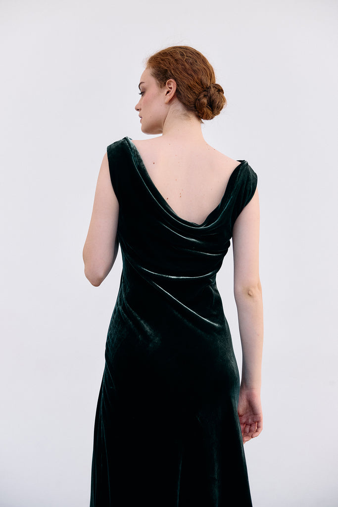 Vestido Drapeado Terciopelo - Bosque