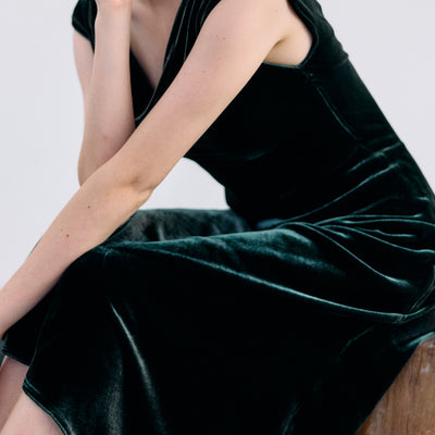 Vestido Drapeado Terciopelo - Bosque