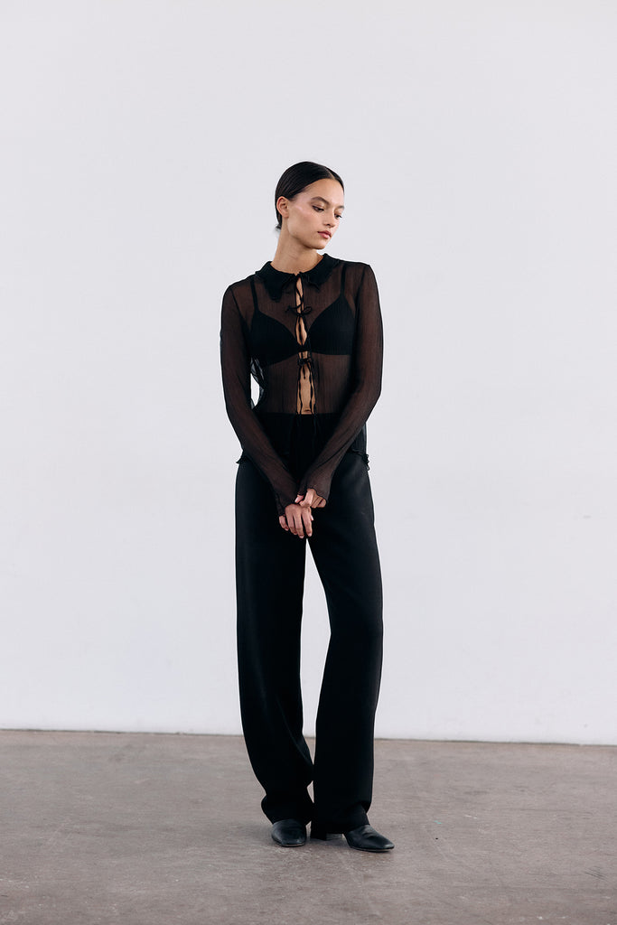 Blusa Traslúcida Seda Texturada - Ónix