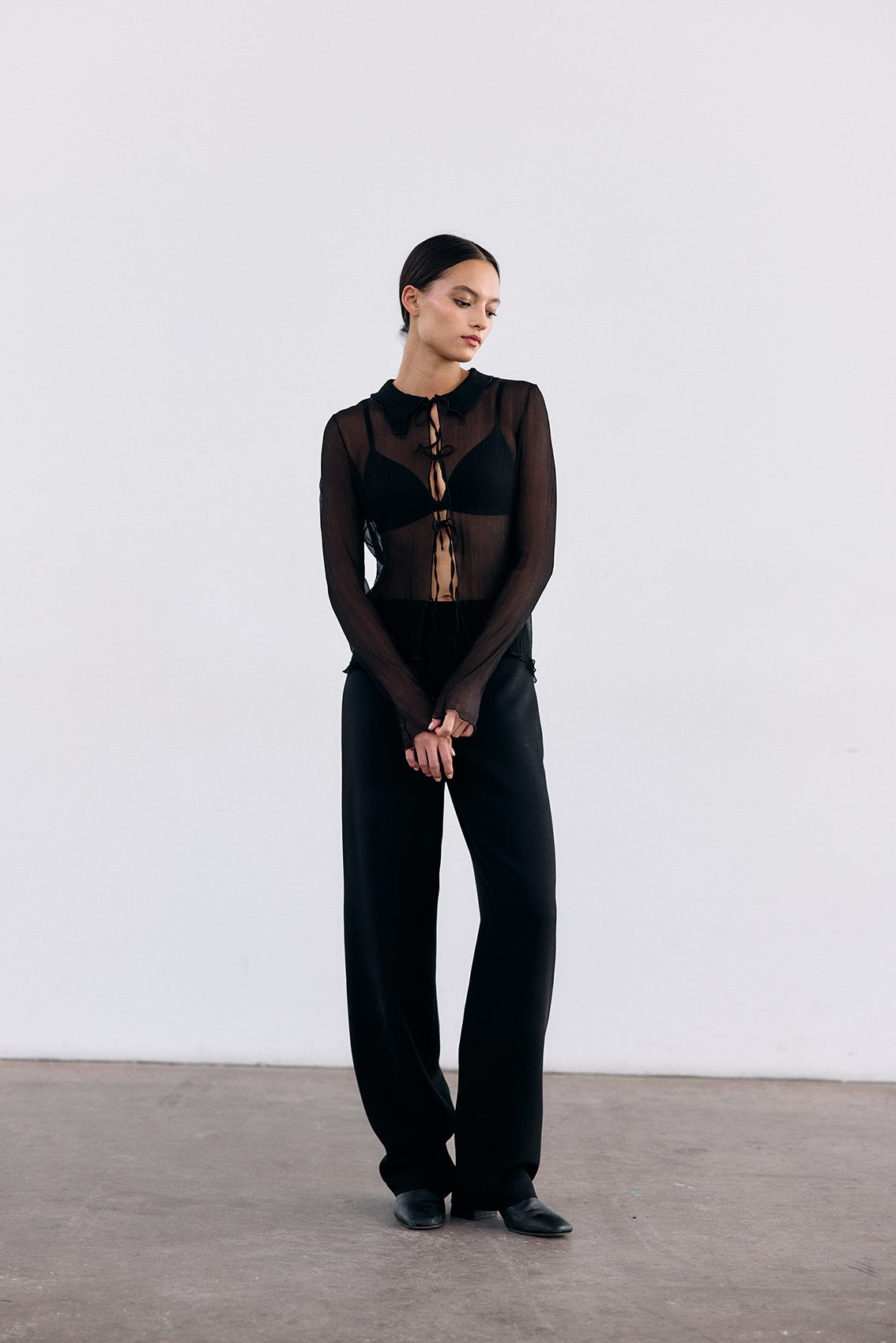 Curved Waistband Wool/Viscose Trousers - Ónix