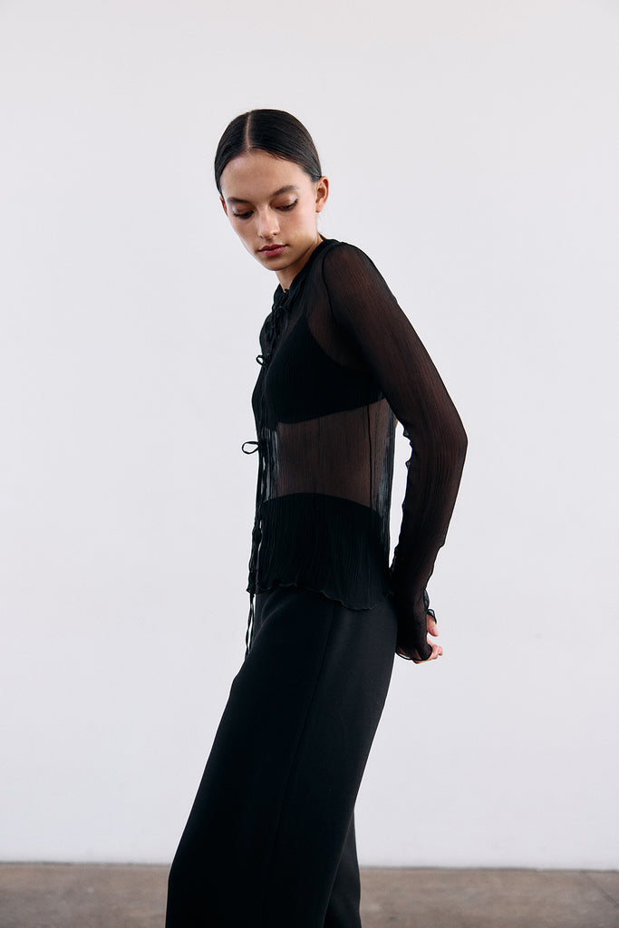 Curved Waistband Wool/Viscose Trousers - Ónix