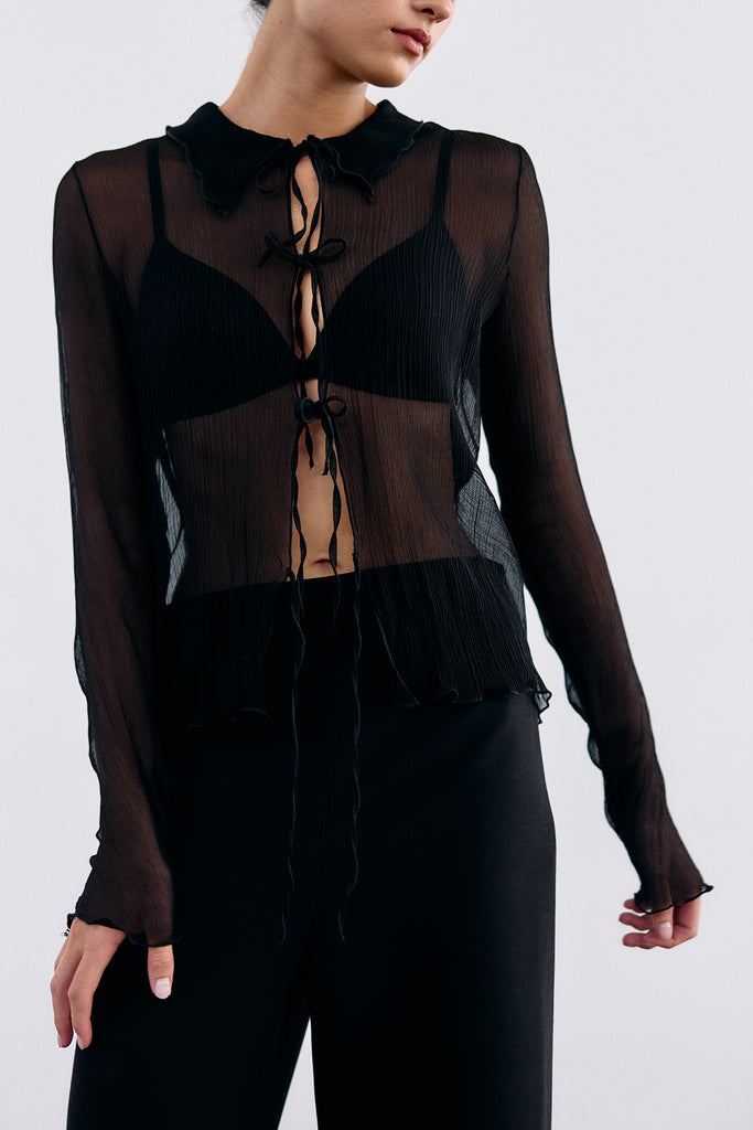 Blusa Traslúcida Seda Texturada - Ónix