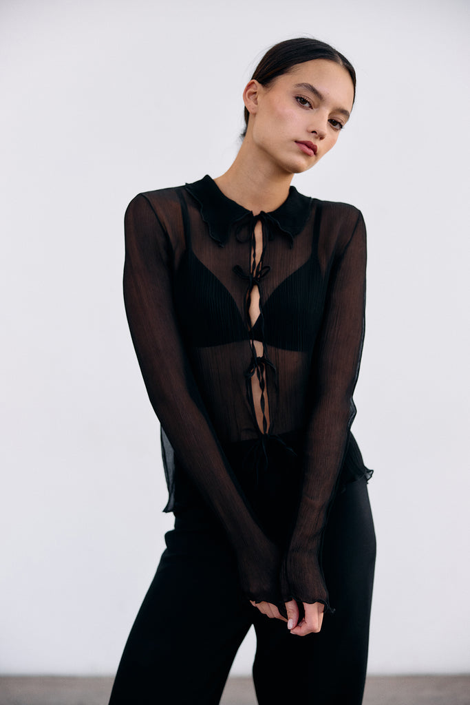 Blusa Traslúcida Seda Texturada - Ónix