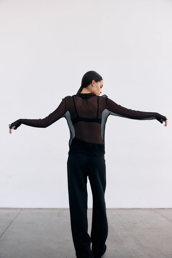 Curved Waistband Wool/Viscose Trousers - Ónix
