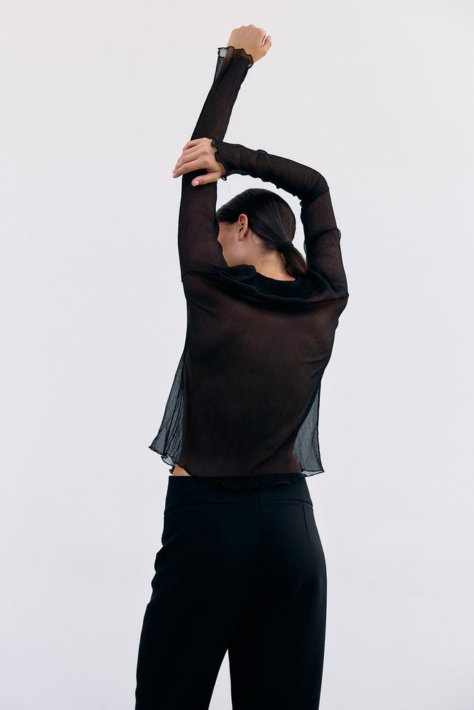 Blusa Traslúcida Seda Texturada - Ónix