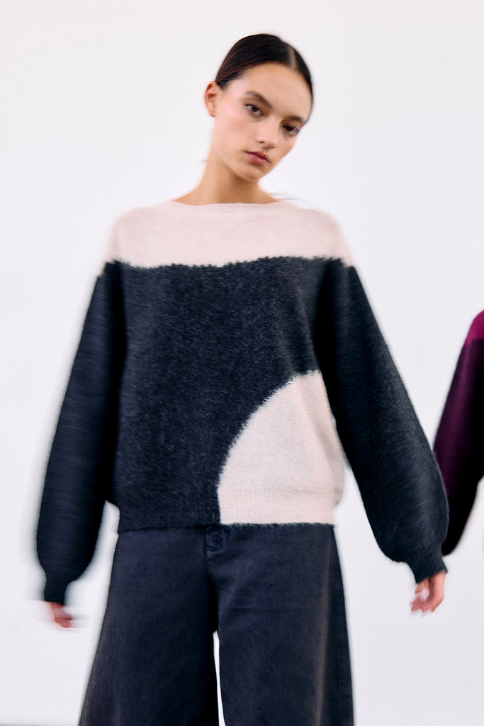 Felted Alpaca Sweater Semicircles - Medianoche/Crudo
