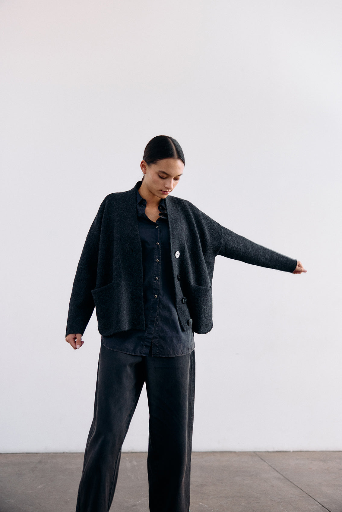 Felted Alpaca Cardigan - Medianoche