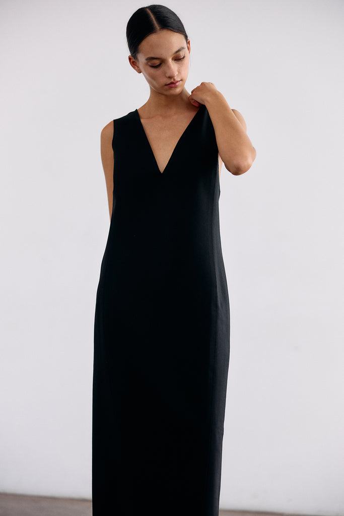 Deep-V Layering Midi Dress - Ónix