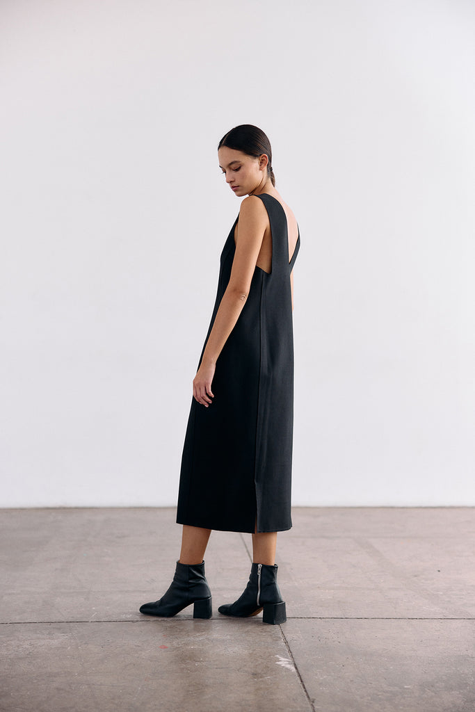 Deep-V Layering Midi Dress - Ónix