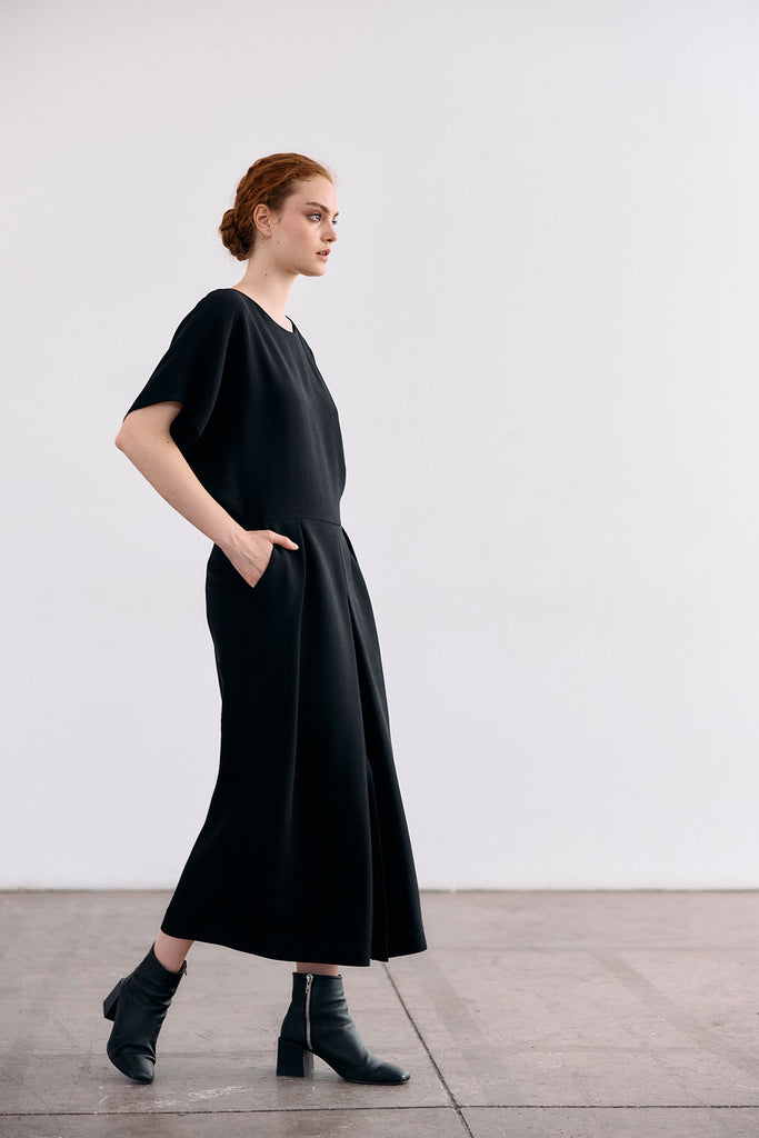 Vestido Manga Murciélago Cupro - Ónix