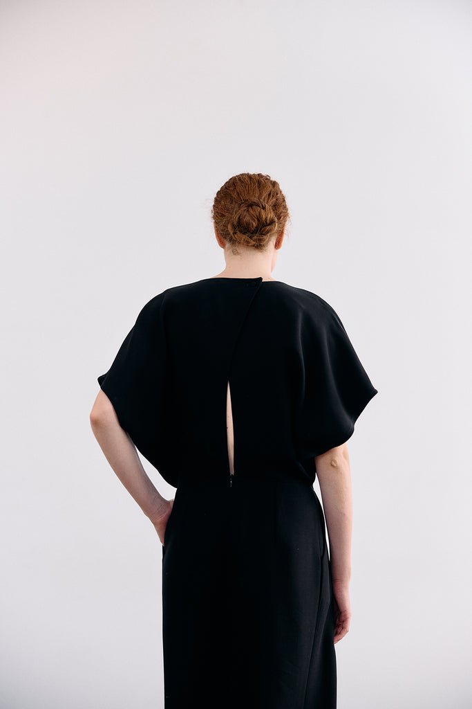 Vestido Manga Murciélago Cupro - Ónix
