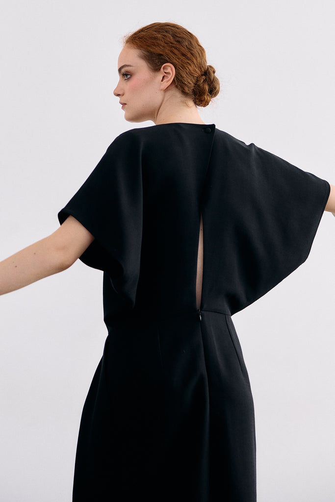 Vestido Manga Murciélago Cupro - Ónix
