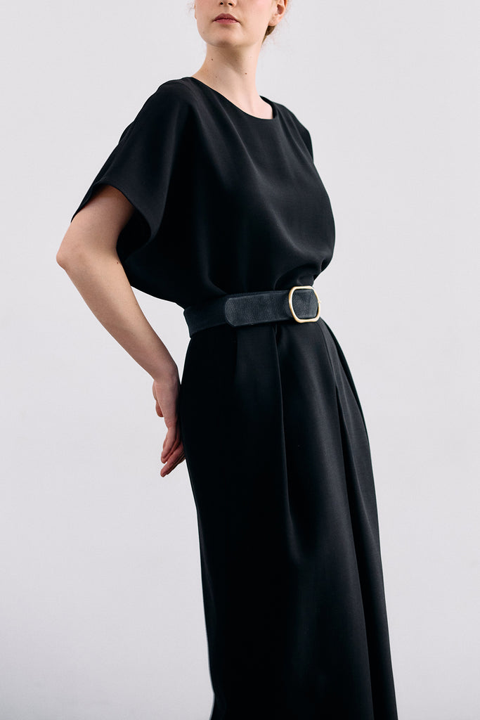Vestido Manga Murciélago Cupro - Ónix