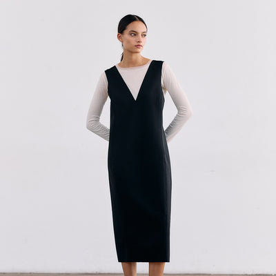Deep-V Layering Midi Dress - Ónix
