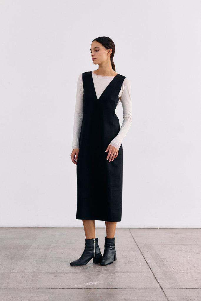 Deep-V Layering Midi Dress - Ónix
