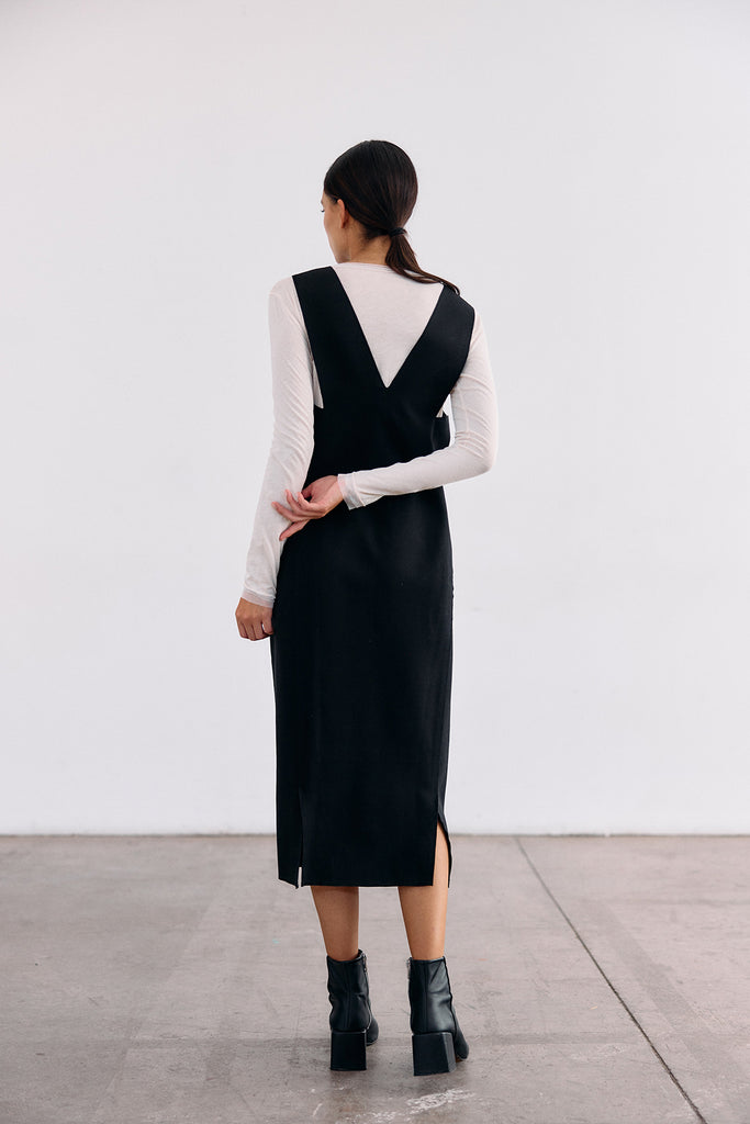 Deep-V Layering Midi Dress - Ónix