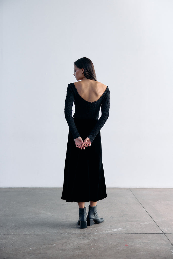 Silk Velvet Bias Long Skirt - Ónix