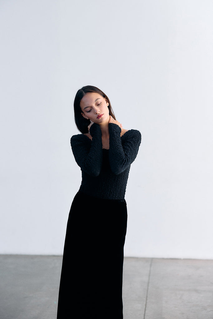 Silk Velvet Bias Long Skirt - Ónix