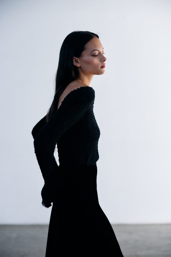Silk Velvet Bias Long Skirt - Ónix