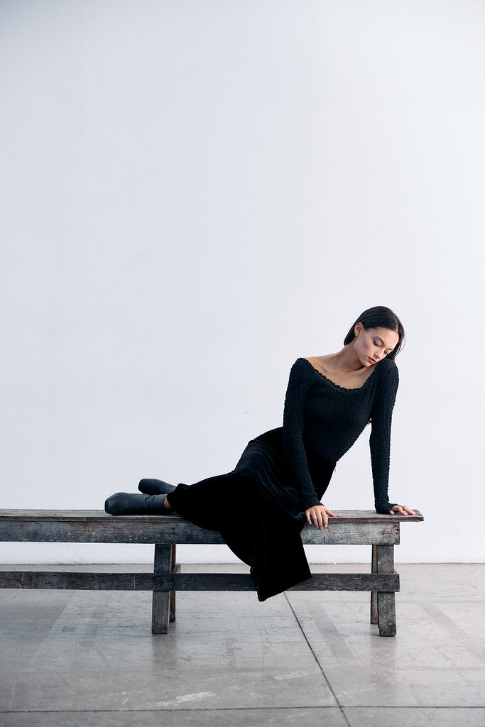 Silk Velvet Bias Long Skirt - Ónix