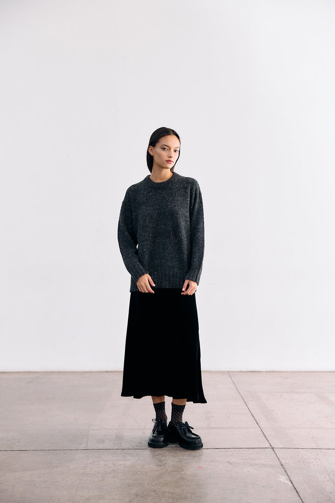 Silk Velvet Bias Long Skirt - Ónix