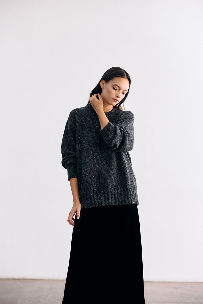 Oversized Alpaca/Mohair Cloud Sweater - Ónix