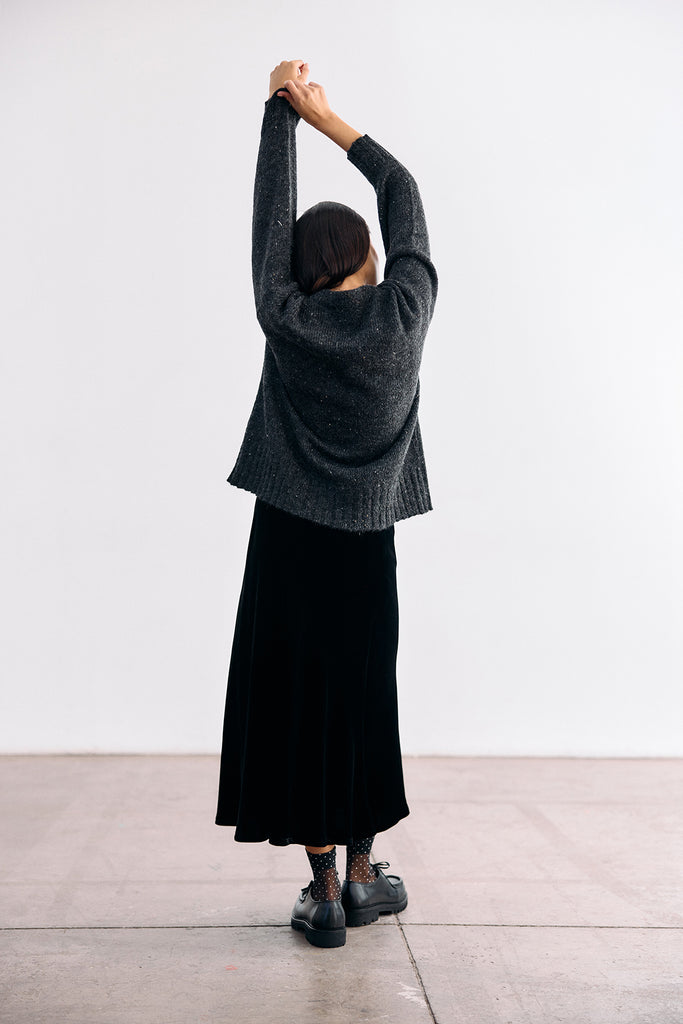Silk Velvet Bias Long Skirt - Ónix