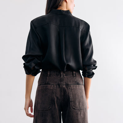Pointed Collar Cupro Button-Down Shirt - Ónix