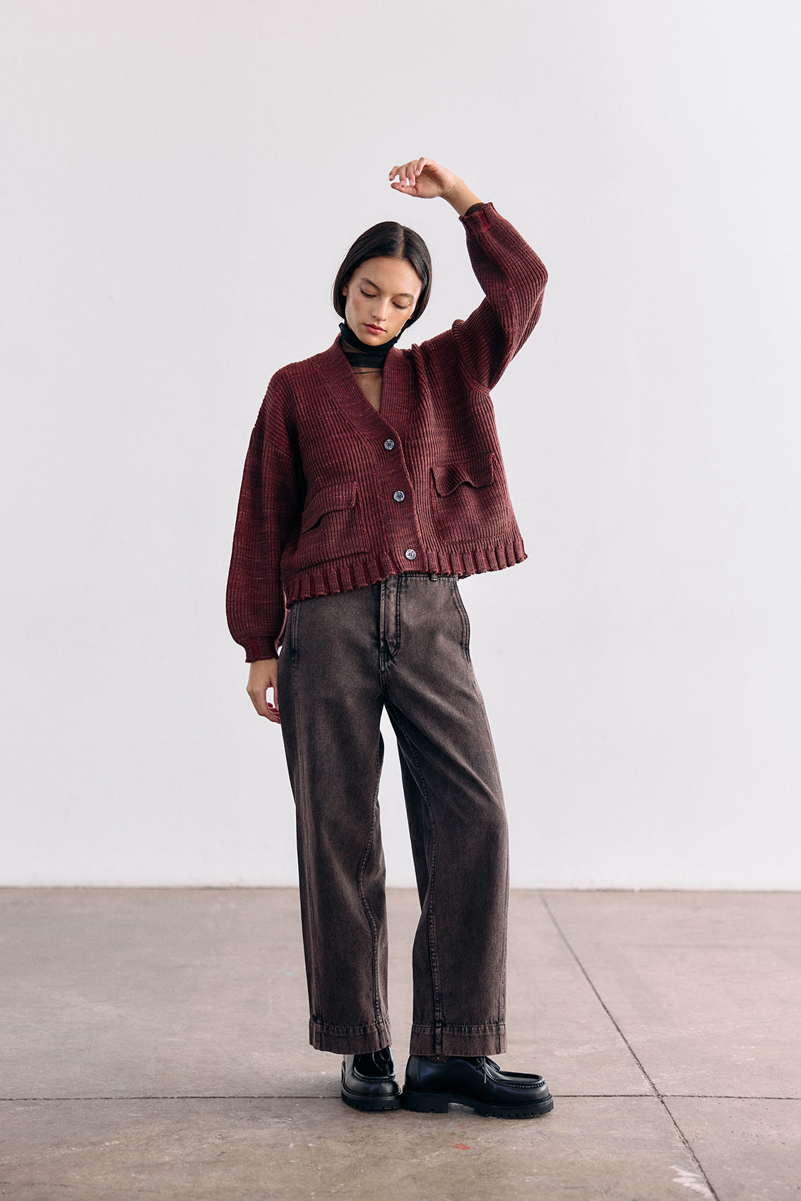 Hand-Dyed Contrast Merino Wool Cardigan - Mix Vino
