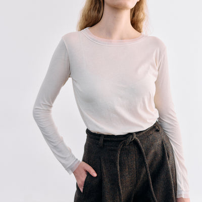 Long-Sleeve Crew Neck Pima Cotton Top - Crudo