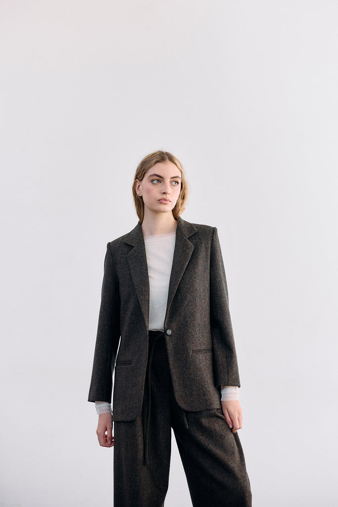 Single-Breasted Wool Blazer - Pimienta