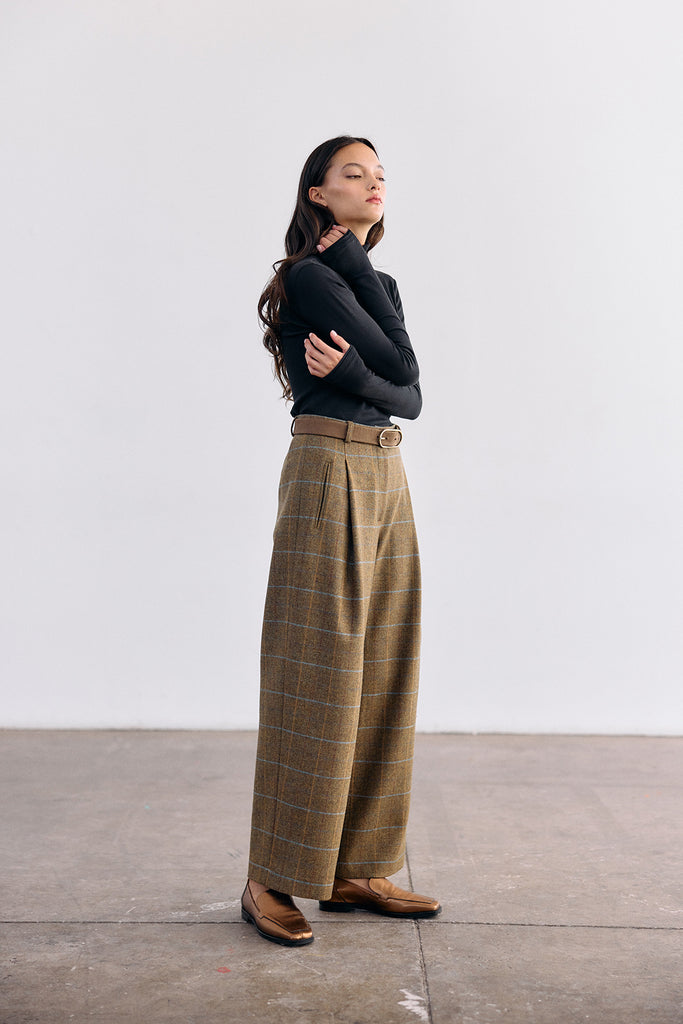 Straight-Leg Wool Trousers - Mix Oliva