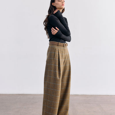 Straight-Leg Wool Trousers - Mix Oliva