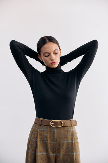 Ribbed Pima Cotton Turtleneck Top - Ónix