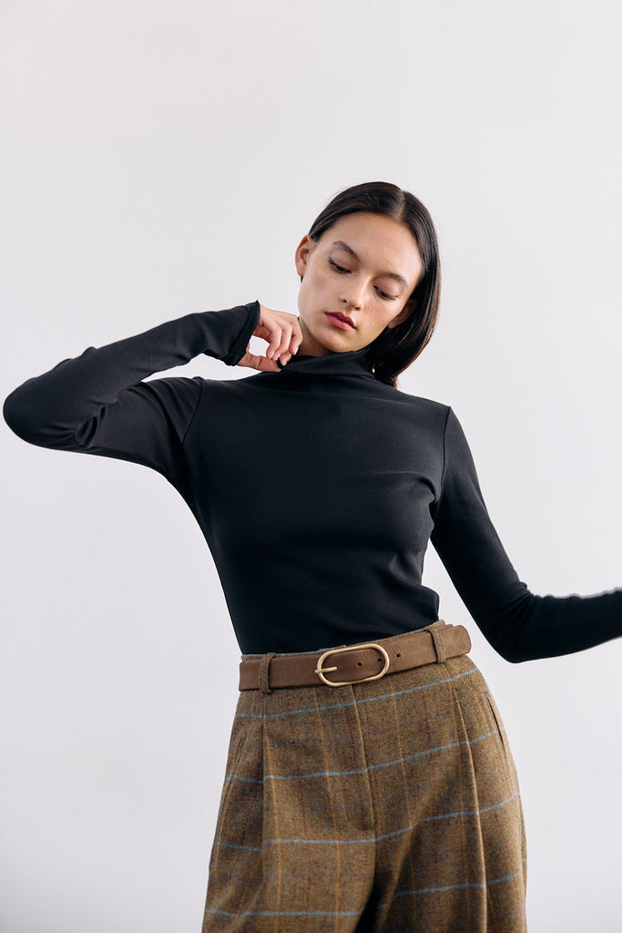 Ribbed Pima Cotton Turtleneck Top - Ónix