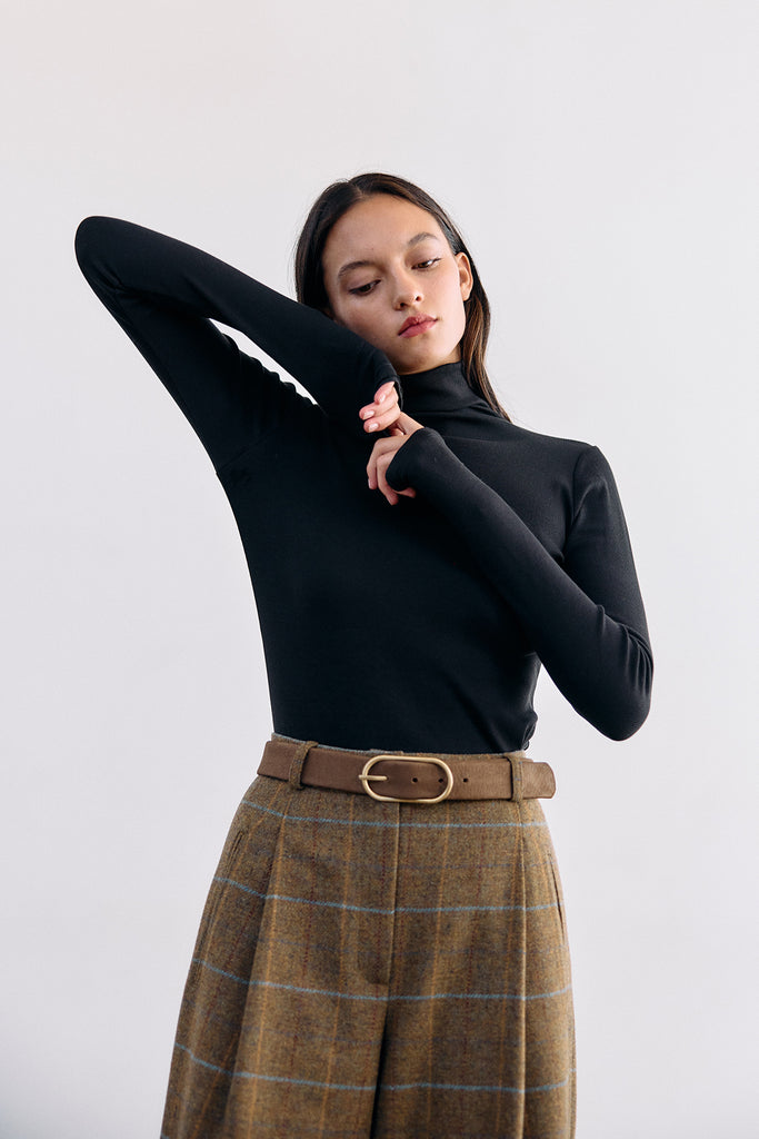 Ribbed Pima Cotton Turtleneck Top - Ónix