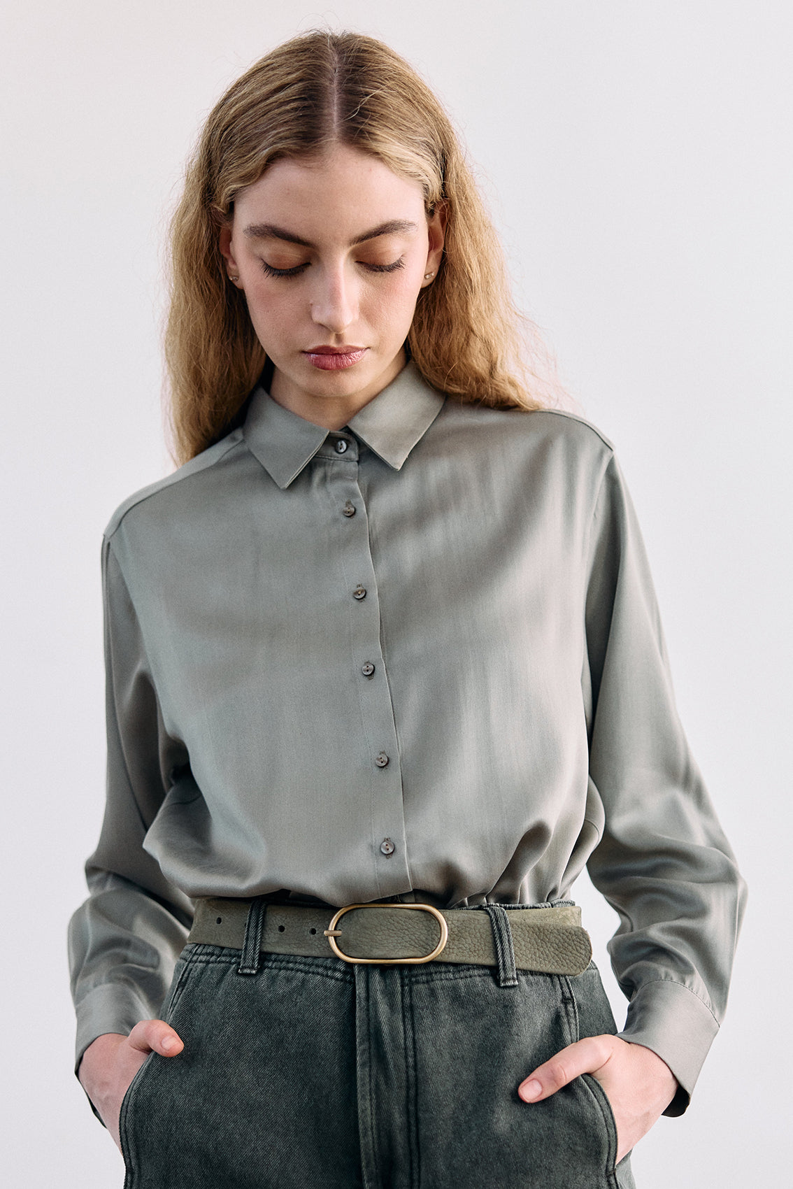 Blusa Cuello Punta Seda - Musgo