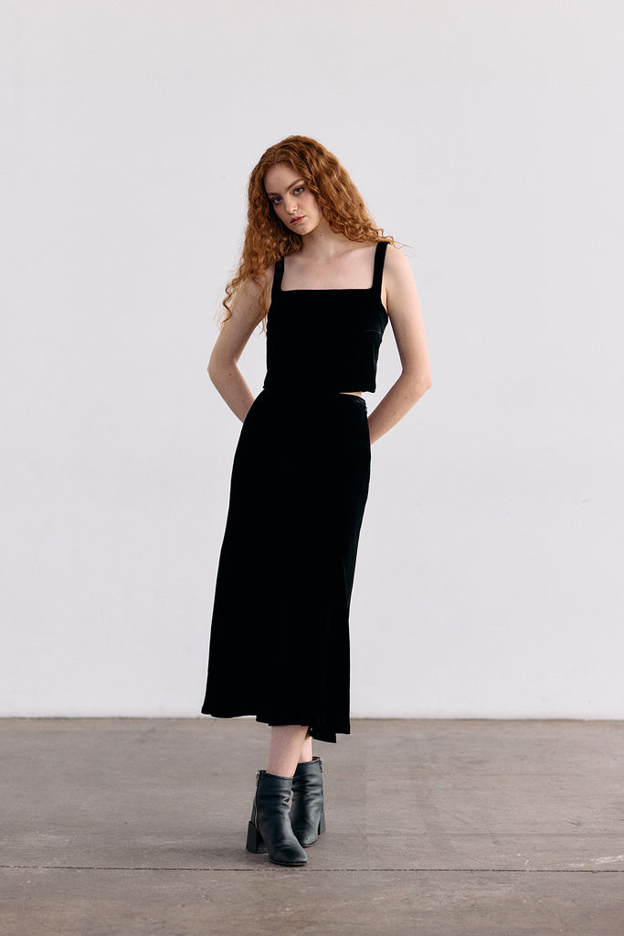 Silk Velvet Square Neck Top - Ónix